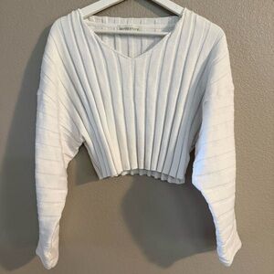 The Pants Store White V-Neck Ribbed Crop Sweater Top